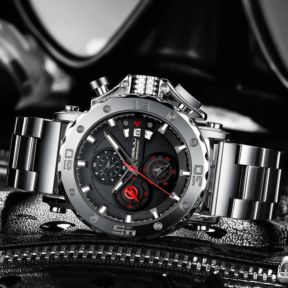 CRRJU Watch for Men Brand Luxury Big Dial Stainless Steel