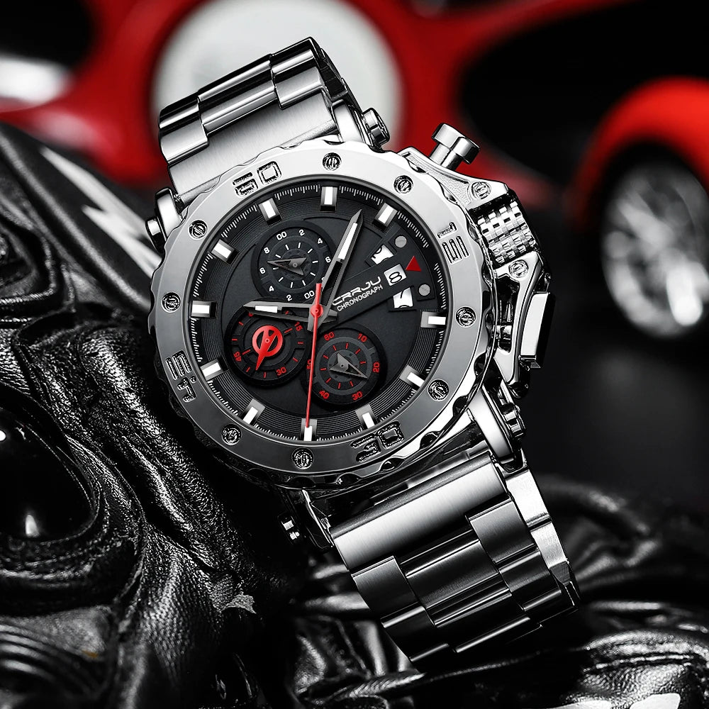 CRRJU Watch for Men Brand Luxury Big Dial Stainless Steel