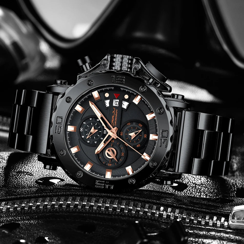 CRRJU Watch for Men Brand Luxury Big Dial Stainless Steel