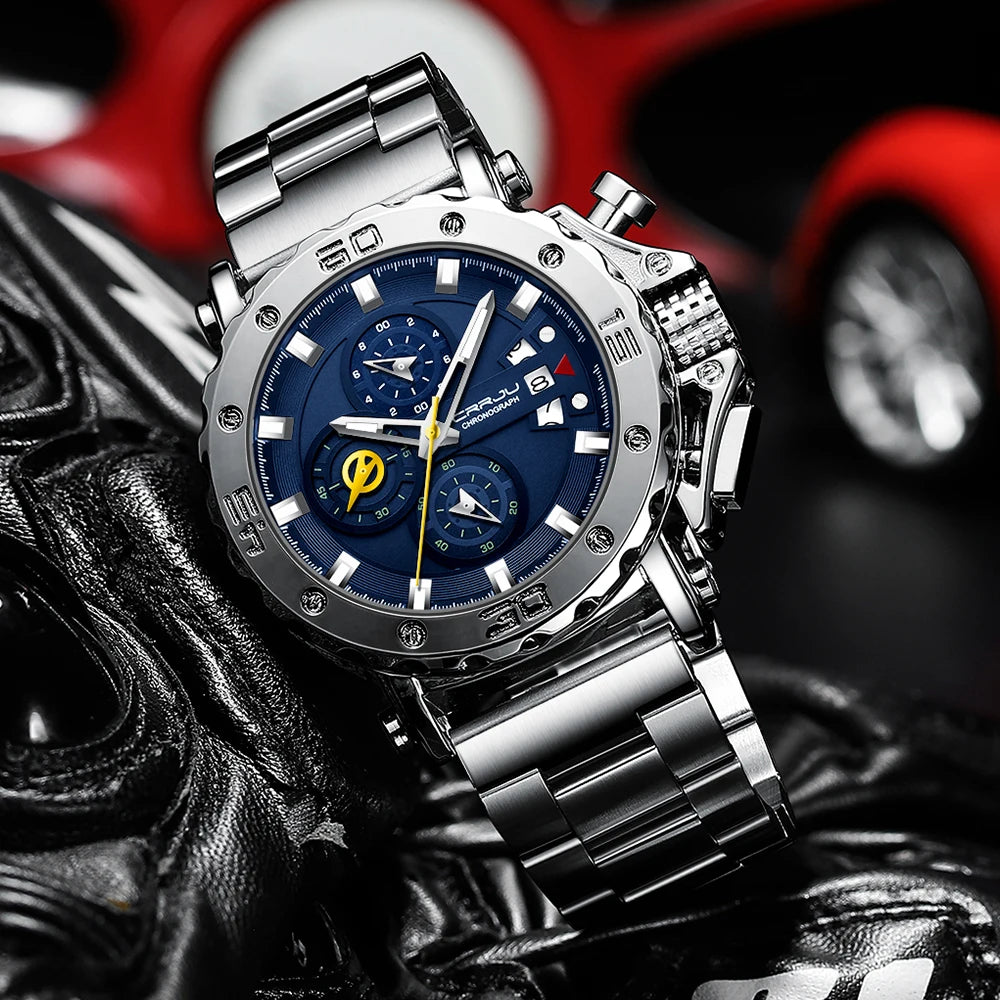 CRRJU Watch for Men Brand Luxury Big Dial Stainless Steel