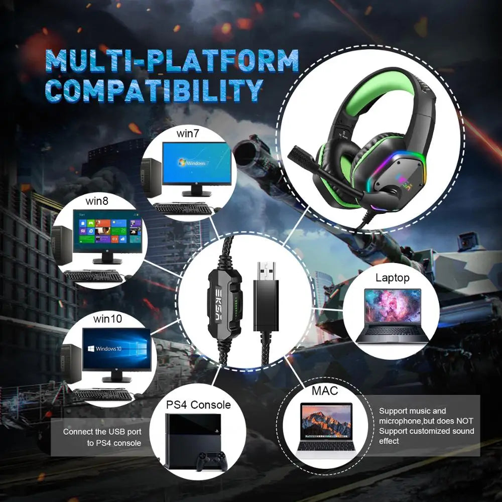 EKSA E1000 Gaming Headphones For PC/PS4/PS5 EKSA E1000 7.1 RGB Gaming Headset Gamer Noise Cancelling Mic