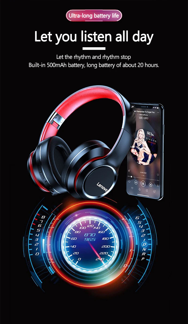 Lenovo HD200 Bluetooth Earphones Wireless Headphones Noise Cancellation HIFI Stereo Gaming Headset