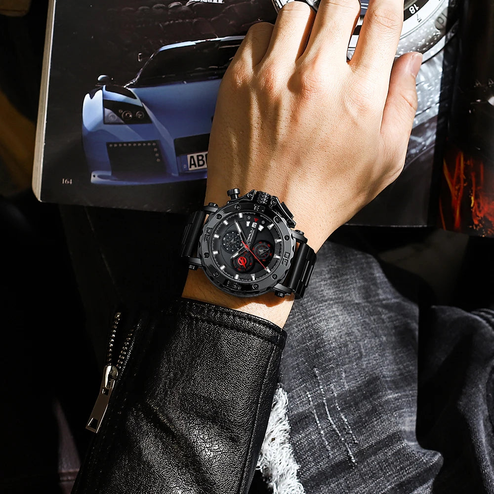CRRJU Watch for Men Brand Luxury Big Dial Stainless Steel