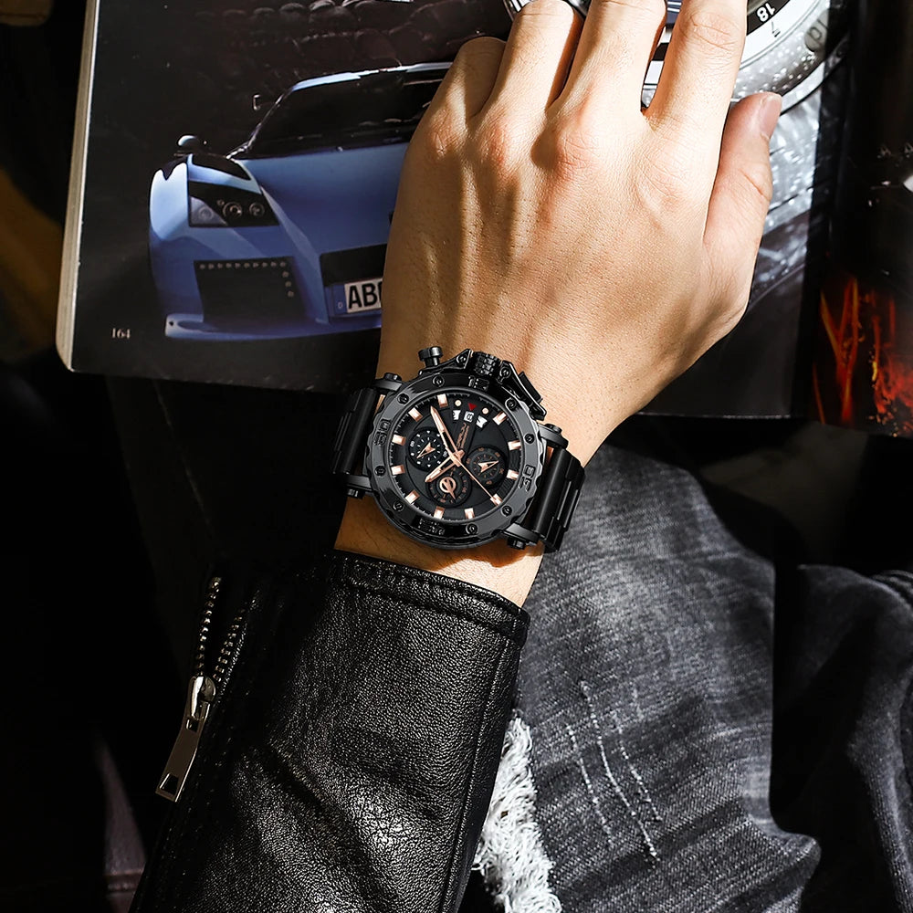 CRRJU Watch for Men Brand Luxury Big Dial Stainless Steel