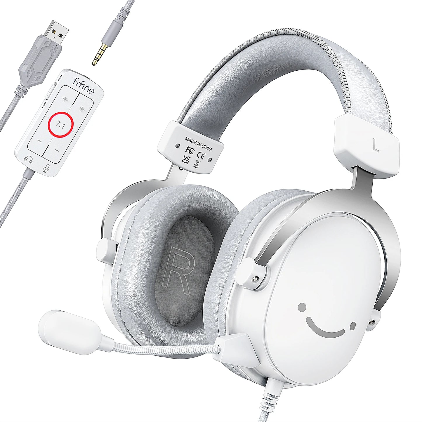 FIFINE USB Gaming Headset with 7.1 Surround Sound/3.5mm Jack Headphone for PC PS4/5 Xbox Ampligame H9W