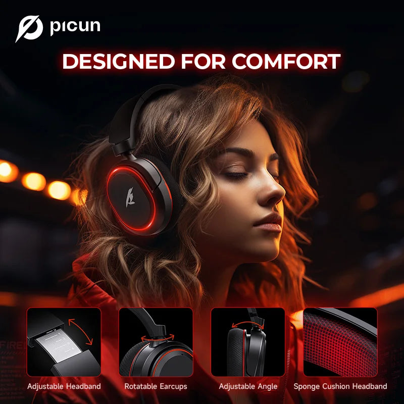 Picun G2 2.4G Wireless Gaming Headset Bluetooth Headphones ENC Mic For PC PS4 PS5 Phone Switch