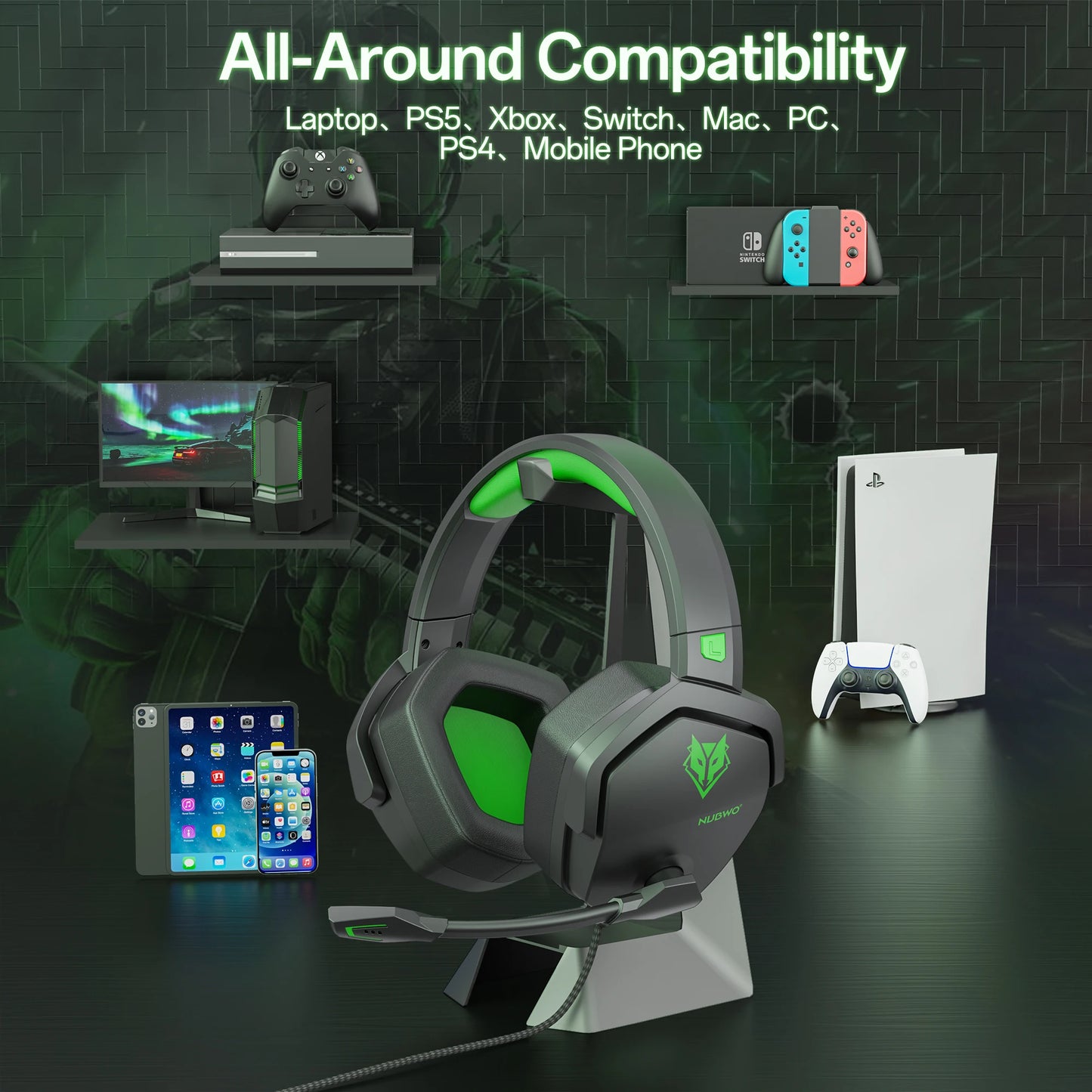 NUBWO N16 Gaming Headset - Noise Canceling Mic and Comfortable Design GamIng Headphones for PS5, PS4, Xbox One