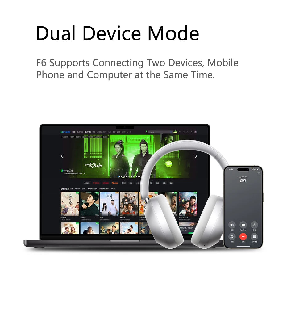 Picun F6 Active Noise Cancelling Wireless Headphones Head Tracking 3D Audio 40mm APP Control