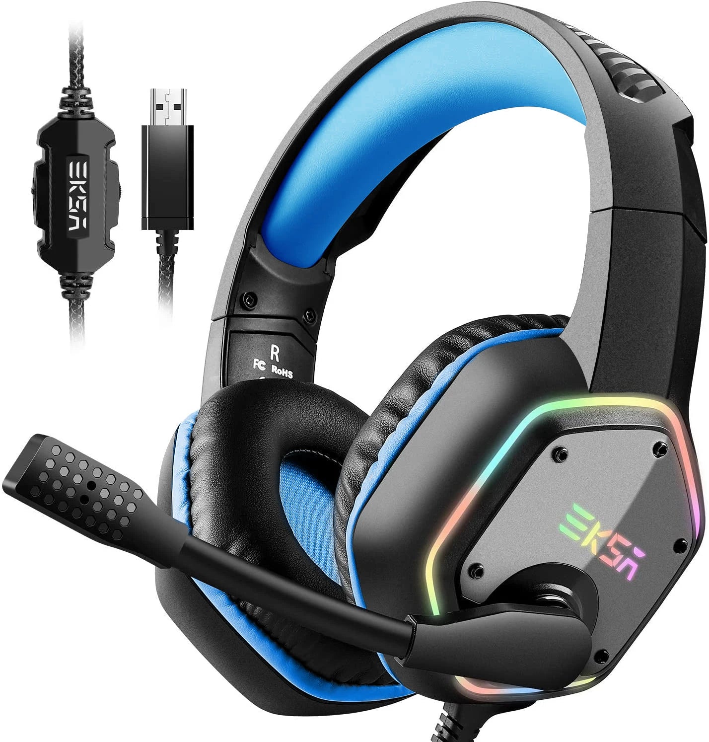 EKSA E1000 Gaming Headphones For PC/PS4/PS5 EKSA E1000 7.1 RGB Gaming Headset Gamer Noise Cancelling Mic