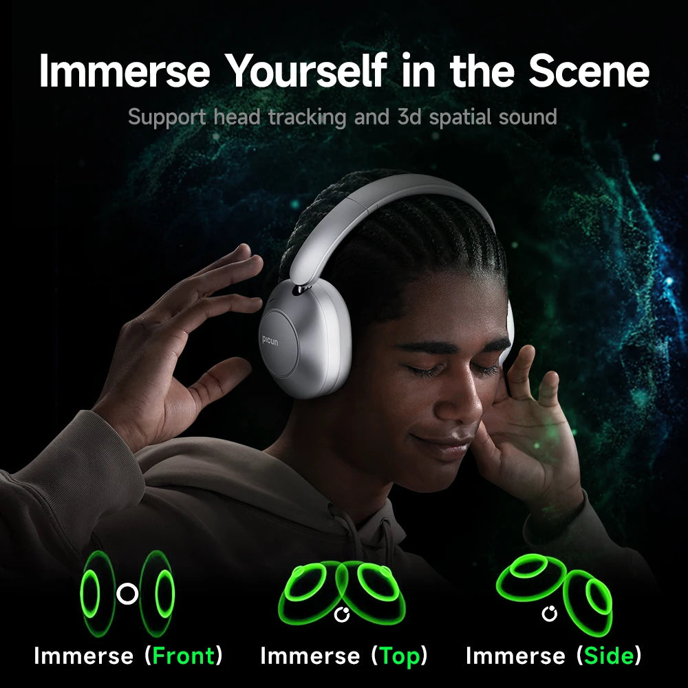 Picun F6 Active Noise Cancelling Wireless Headphones Head Tracking 3D Audio 40mm APP Control