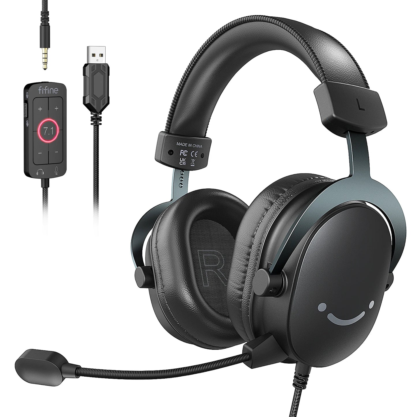FIFINE USB Gaming Headset with 7.1 Surround Sound/3.5mm Jack Headphone for PC PS4/5 Xbox Ampligame H9W