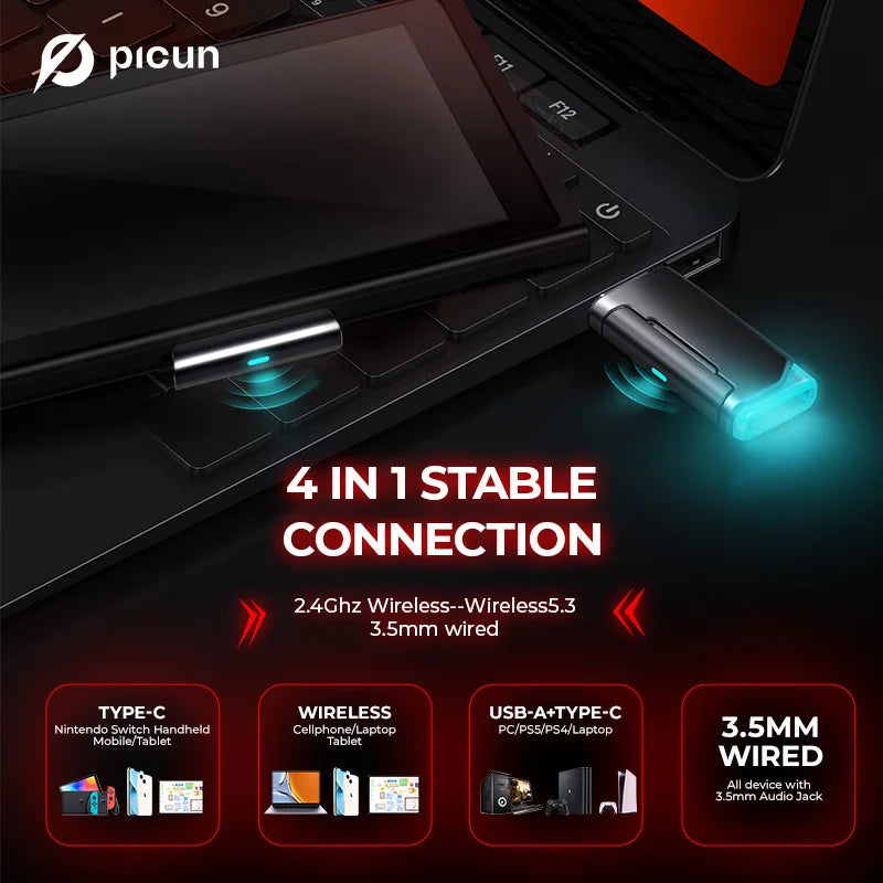 Picun G2 2.4G Wireless Gaming Headset Bluetooth Headphones ENC Mic For PC PS4 PS5 Phone Switch