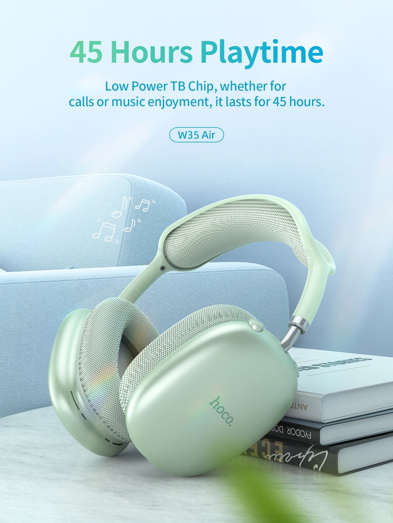HOCO W35 Air Upgrade Wireless Bluetooth 5.3 Music Headphone Mic Driver 45H