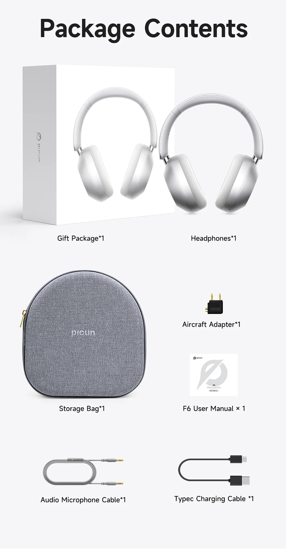 Picun F6 Active Noise Cancelling Wireless Headphones Head Tracking 3D Audio 40mm APP Control