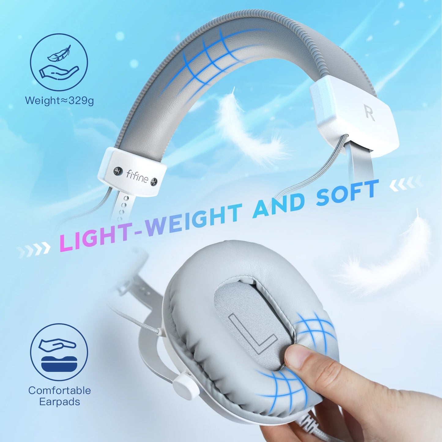 FIFINE USB Gaming Headset with 7.1 Surround Sound/3.5mm Jack Headphone for PC PS4/5 Xbox Ampligame H9W