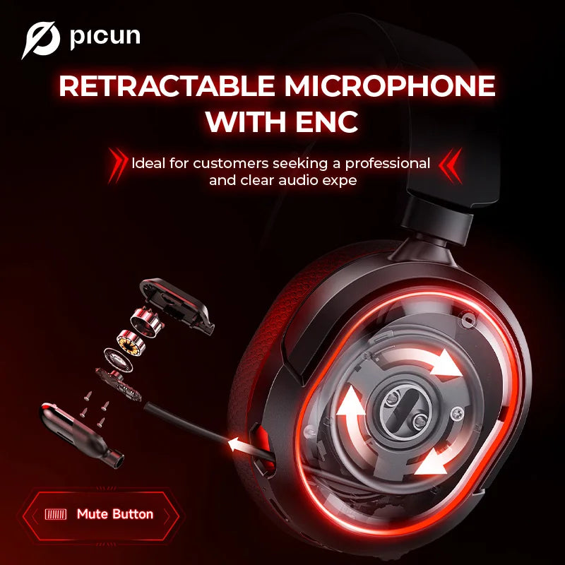 Picun G2 2.4G Wireless Gaming Headset Bluetooth Headphones ENC Mic For PC PS4 PS5 Phone Switch