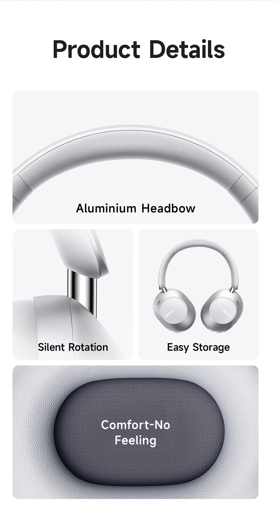 Picun F6 Active Noise Cancelling Wireless Headphones Head Tracking 3D Audio 40mm APP Control