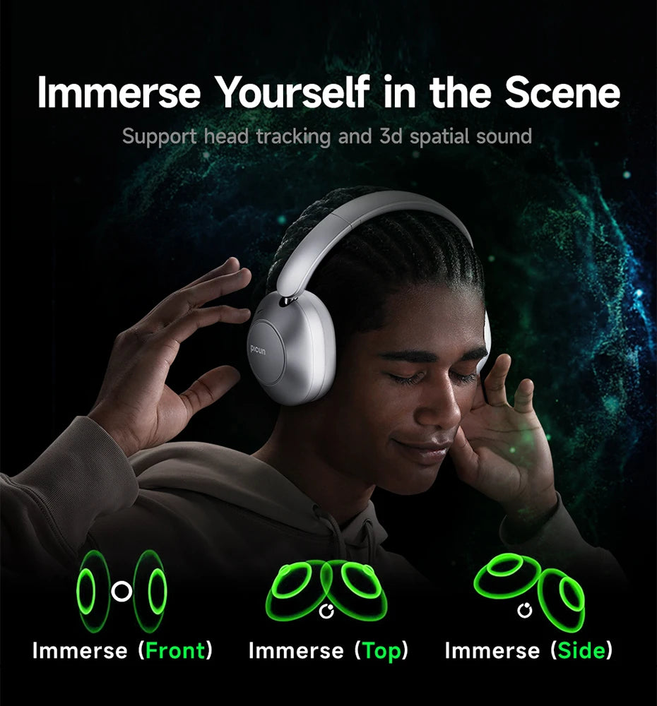 Picun F6 Active Noise Cancelling Wireless Headphones Head Tracking 3D Audio 40mm APP Control