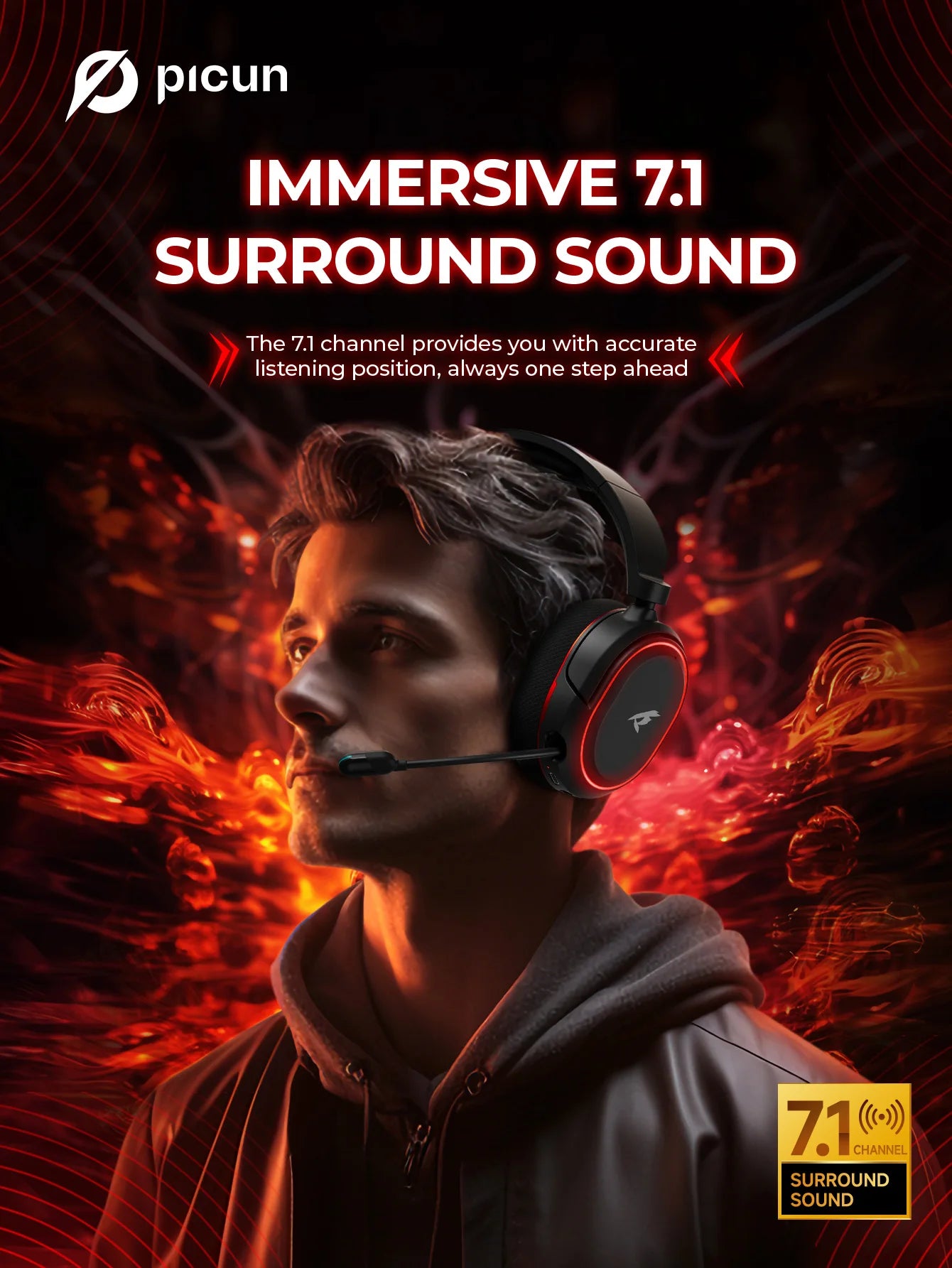 Picun G2 2.4G Wireless Gaming Headset Bluetooth Headphones ENC Mic For PC PS4 PS5 Phone Switch