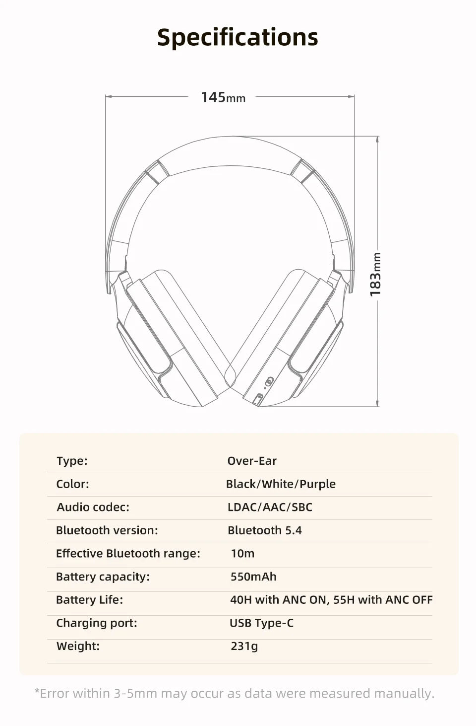 QCY H3 Pro ANC Wireless Headphone 50dB Noise Canceling
