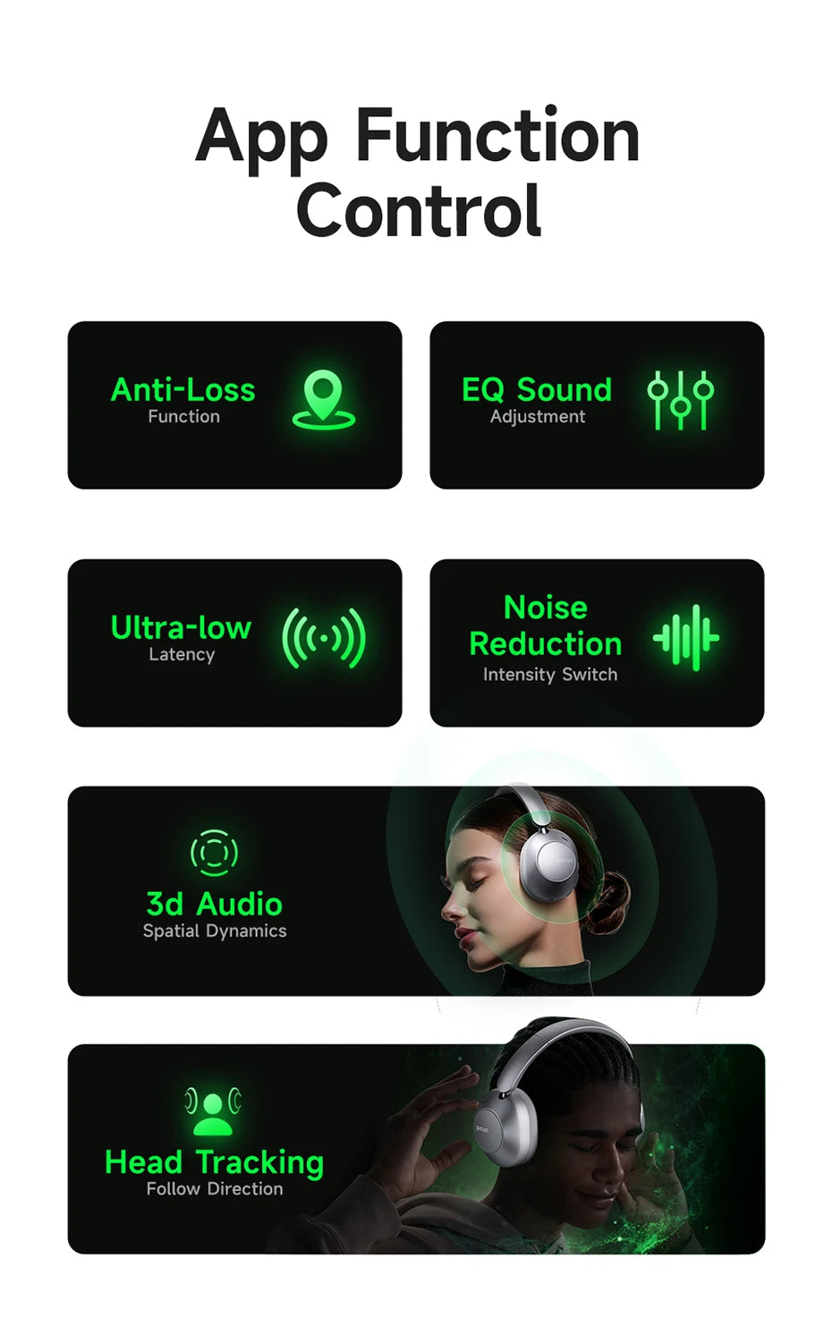 Picun F6 Active Noise Cancelling Wireless Headphones Head Tracking 3D Audio 40mm APP Control