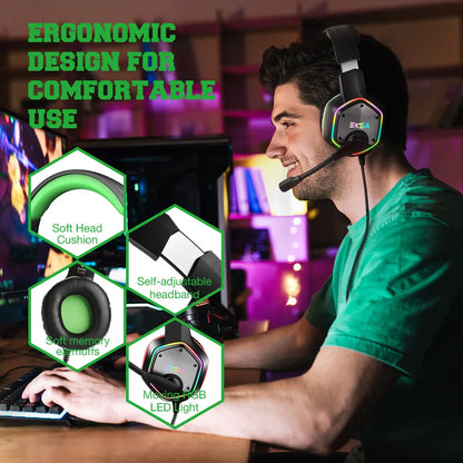EKSA E1000 Gaming Headphones For PC/PS4/PS5 EKSA E1000 7.1 RGB Gaming Headset Gamer Noise Cancelling Mic
