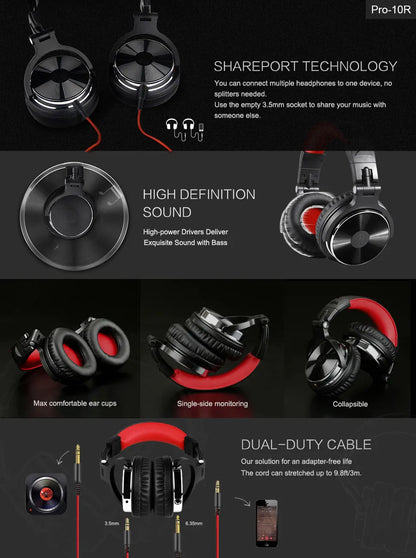 Oneodio Wired Headset Professional Studio Pro Headphones With Mic Dual-Duty Cable HiFi For Phone PC