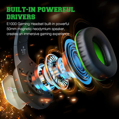 EKSA E1000 Gaming Headphones For PC/PS4/PS5 EKSA E1000 7.1 RGB Gaming Headset Gamer Noise Cancelling Mic