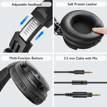 Oneodio Pro C Wireless Headphones Bluetooth 5.2, Deep Bass Stereo Earphones with Mic