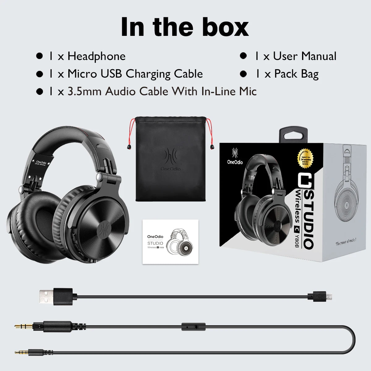 Oneodio Pro C Wireless Headphones Bluetooth 5.2, Deep Bass Stereo Earphones with Mic