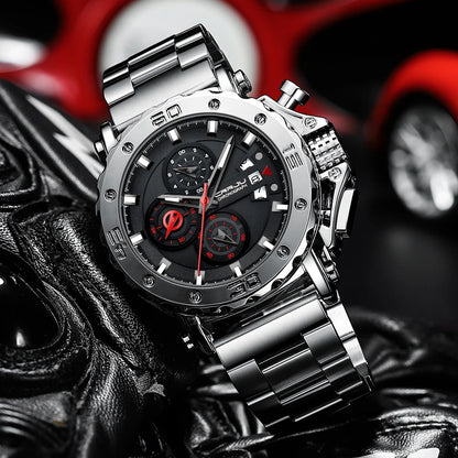 CRRJU Watch for Men Brand Luxury Big Dial Stainless Steel