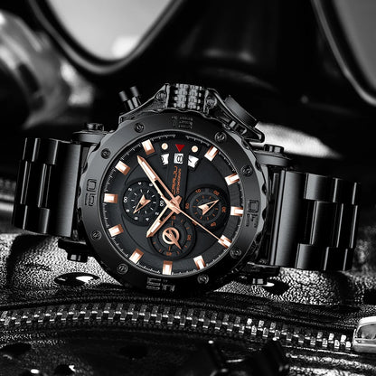CRRJU Watch for Men Brand Luxury Big Dial Stainless Steel