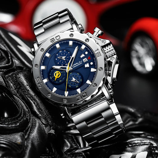 CRRJU Watch for Men Brand Luxury Big Dial Stainless Steel