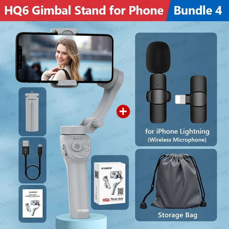 3-Axis Smartphone Gimbal Stabilizer with Anti-Shake, Built-in Fill Light, Ideal for iPhone Android Vlogging and Tiktok