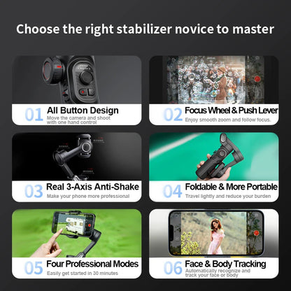 AOCHUAN 3-Axis Handheld Gimbal Stabilizer for Smartphone Face Tracking Tiktok Vlog Smart XE
