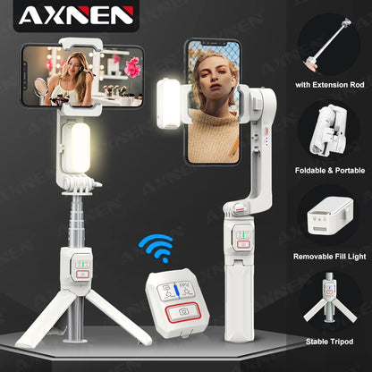 AXNEN A10 Handheld Gimbal Smartphone Stabilizer with Fill Light Extension for iPhone Samsung