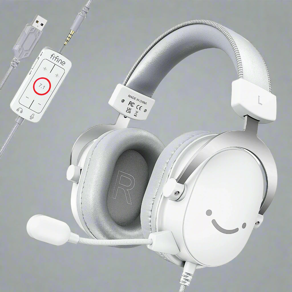 FIFINE USB Gaming Headset with 7.1 Surround Sound/3.5mm Jack Headphone for PC PS4/5 Xbox Ampligame H9W