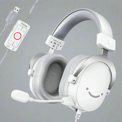 FIFINE USB Gaming Headset with 7.1 Surround Sound/3.5mm Jack Headphone for PC PS4/5 Xbox Ampligame H9W