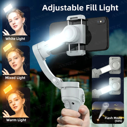 3 Axis Handheld Gimbal Stabilizer for Smartphone with Fill Light for iPhone Android