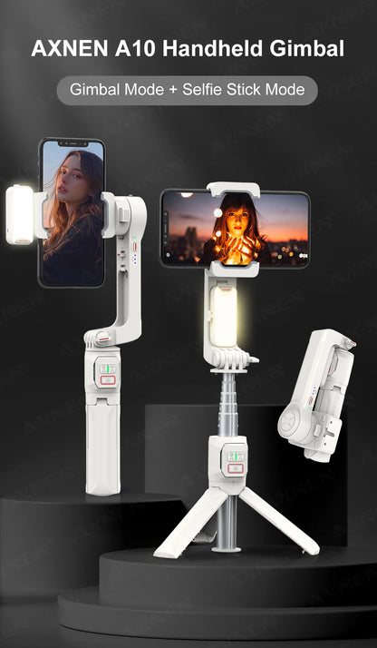 AXNEN A10 Handheld Gimbal Smartphone Stabilizer with Fill Light Extension for iPhone Samsung