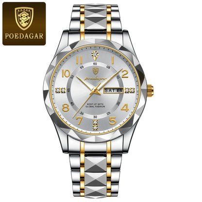 POEDAGAR Luxury Men Quartz Watch Waterproof Luminous Wristwatch Stainless Steel Men's Watches