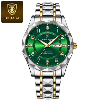 POEDAGAR Luxury Men Quartz Watch Waterproof Luminous Wristwatch Stainless Steel Men's Watches