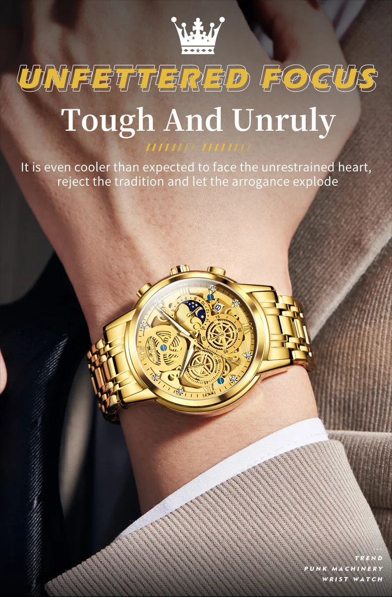 OLEVS Men's Watches Brand Luxury Original Waterproof Quartz Gold Style