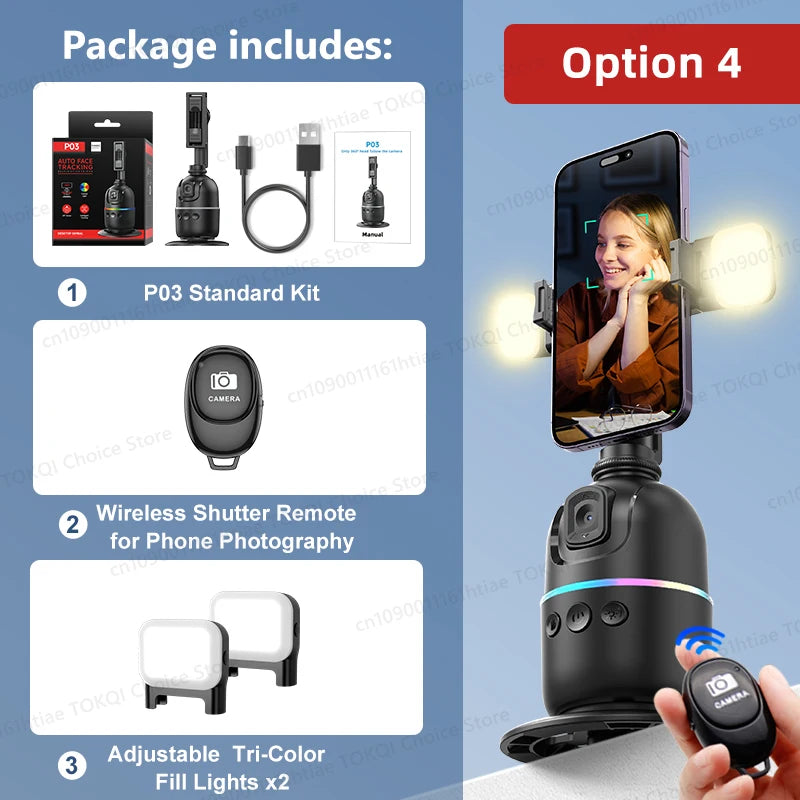 Auto Face Tracking Gimbal AI Smart 360° Rotation Desktop Phone Holder