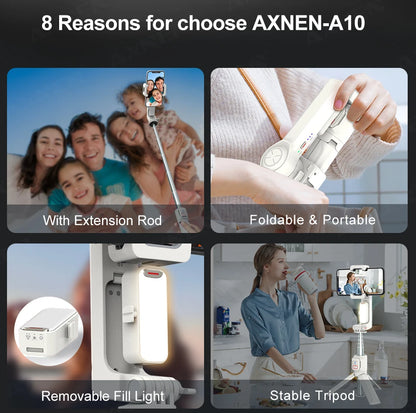 AXNEN A10 Handheld Gimbal Smartphone Stabilizer with Fill Light Extension for iPhone Samsung