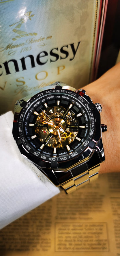 WINNER Classic Skeleton Watch for Men Stainless Steel Strap