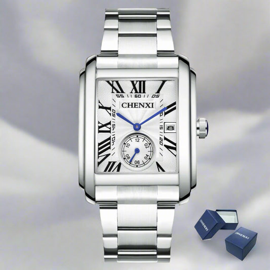 CHENXI 8216 Square Men Quartz Watches Silvery Stainless Steel
