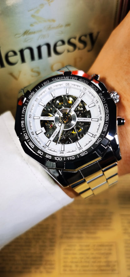 WINNER Classic Skeleton Watch for Men Stainless Steel Strap