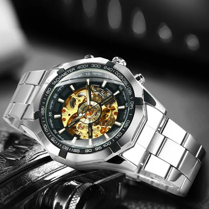 WINNER Classic Skeleton Watch for Men Stainless Steel Strap