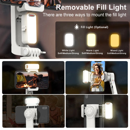 AXNEN A10 Handheld Gimbal Smartphone Stabilizer with Fill Light Extension for iPhone Samsung